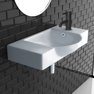 Produktbild von Alpenberger Waschbecken Bad Waschtisch 55 cm Breit Eckig Oval | Handwaschbecken Kleines Waschbecken Gäste WC & Badezimmer | Hängewaschbecken für Waschplätze | Gästewaschbecken Schmal Mini Waschbecken