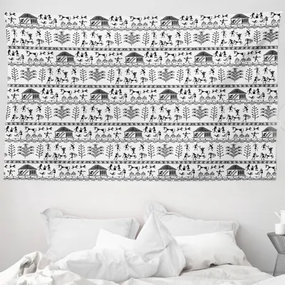 Produktbild von ABAKUHAUS Stammes Wandteppich, Stammeskunst aus Weiches Mikrofaser Stoff Waschbar ohne Verblassen Digitaldruck, 230 x 140 cm, Weiß Schwarz