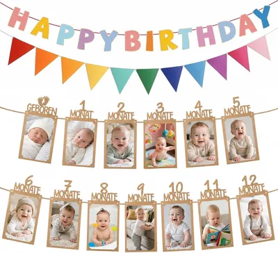 Immagine prodotto di Fotoslinger per il primo compleanno, set da 13 cartoncini con immagini, confezione da 3 pezzi, per decorazioni di compleanno
