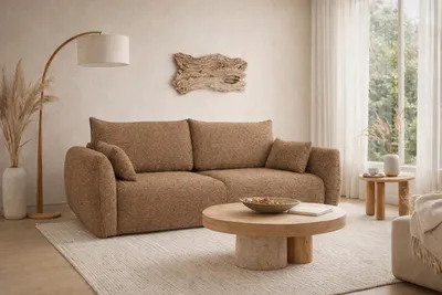 Zdjęcie produktu dla Sofa z funkcją spania i pojemnikiem, tkanina szenilowa Artico, Beżowy, Zephira