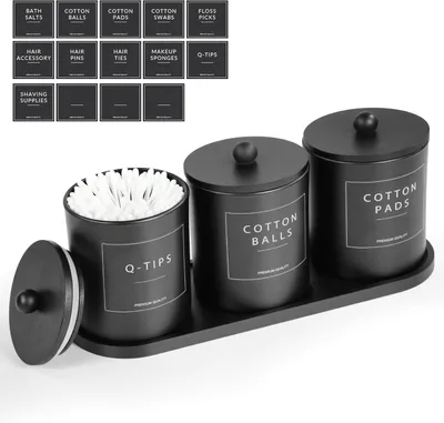 Produktbild von Wattestäbchenhalter 3 Stück, Glas Apothekergläser mit Bambusdeckel, für Badezimmer