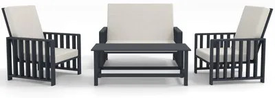 Produktbild von SET Solena Gartenmöbel Anthrazit mit beigen Kissen 2 Sesseln Sofa und Tisch aus Kiefernholz für Terrasse Balkon Garten Lounge Möbel wetterfest modern
