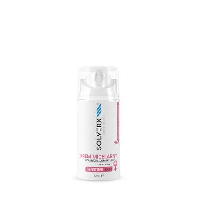 A product shot of a bottle of SOLVERX micellar makeup remover cream.