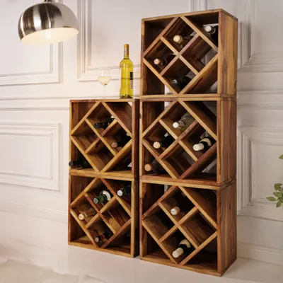 Produktbild von Massivholz Weinregal CUBUS 40cm braun Sheesham stone finish Beistelltisch