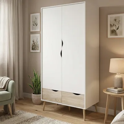 Image de Archilllo - Armoire 2 Portes, 99x200h cm Blanc, Porte-manteaux