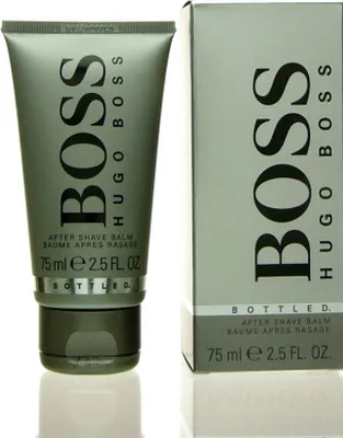 A product shot of Hugo Boss Bottled After Shave Balm and its packaging.