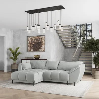 Produktbild von Masseno Ecksofa VESTANO L-S mit Schlaffunktion L-Form, Sofa mit Bettkasten, Wohnzimmersofa, Couch, Soffa, Bettsofa, Couchgarnitur- Hellgrau, MATT VELVET 83