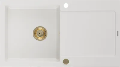 Produktbild von Mexen Leo Granitspüle mit einem Becken und einer Abtropffläche 900 x 500 mm, Weiß, Siphon Gold - 6501901010-20-G