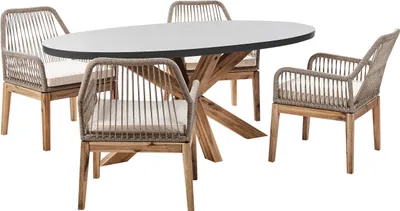 Produktbild von BELIANI Gartentisch mit 4 Geflecht-Stühlen Grau u. Beige Beton Akazienholz-Gestell Rustiklaler Look Gartenausstattung Gartenmöbel Garten und Terrasse