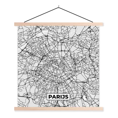 Produktbild von MuchoWow® Textilposter Paris - Stadtplan - Schwarz und weiß - Karte 60x60 cm mit holzfarbenen Rahmen - Wanddekoration