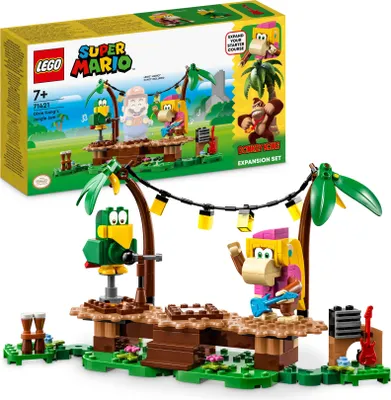 Produktbild von LEGO Super Mario Dixie Kongs Dschungel-Jam 71421 Erweiterungsset mit Dixie Kong & Sqwaks Figuren, interaktives baubares Spielset für musikalische Abenteuer, kompatibel mit LEGO Super Mario Startersets, 12 cm H 24 cm B 10 cm T, 174 Teile, ab 7 Jahren