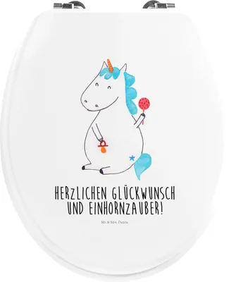 Produktbild von Mr. & Mrs. Panda klo deckel Einhorn Baby - Weiß - Geschenk, Klo-Deckel, WC-Sitz, Holz Klobrille, Einhörner, WC Sitz, Schnuller, Geburtstag, Unicorn, Toilettendeckel
