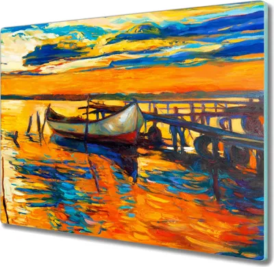Produktbild von Coloray Küchenbrett Kochplattenabdeckung Hackbrett Schneidebrett Herdabdeckplatte 60x52 cm - Boot Sonnenuntergang