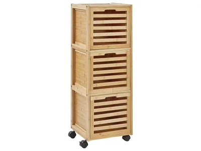 Produktbild von BELIANI Kommode Hellbraun Bambusholz Schmal mit Rollen 3 Schubladen Modern Rustikal Badezimmer Ausstattung Badmöbel Rollbarer Schubladenschrank