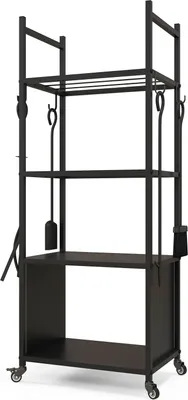 Zdjęcie produktu dla Stojak na drewno opałowe 45 x 30 x 118 cm Stojak na drewno opałowe z kółkami, 4 półki, stojak na drewno opałowe do użytku na zewnątrz, wewnątrz, do 60 kg, metal, czarny