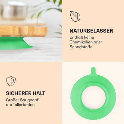 Produktbild von Kindergeschirr Bambusteller & Löffel 250 ml inkl. Saugnapf 18 x 18 cm, Farbe:Grün, Variante:Elefant