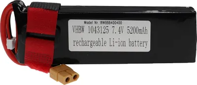 Produktbild von vhbw Akku kompatibel mit XT60 Stecker für Modellbau z.B. Racing Car, Helikopter, Flugzeug (5200mAh, 7,4V, Li-Polymer, 135 x 44,5 x 22,5 mm)