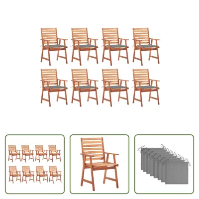 Produktbild von The Living Store Garten-Essstühle 8 Stk. mit Kissen Massivholz Akazie