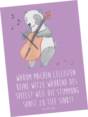Produktbild von Mr. & Mrs. Panda Postkarte Cello Witz Verdorben - Lavendeltraum - Geschenk, Grußkarte, Musikinstrument, Postkarten, Musik, Instrument lernen, Ansichtskarte, Musiker, Solo