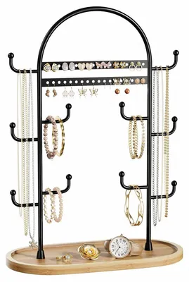 Produktbild von Schmuckständer Schmuckhalter Ohrringhalter - 32 cm - Holz - Schwarz - Für Ohrringe, Armbänder und Ringe