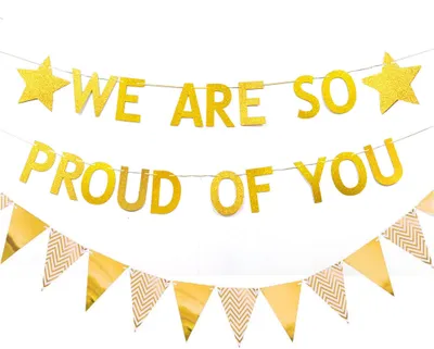 Goldenes Glitzer-Banner "Stolz auf dich" für Abschlussfeier