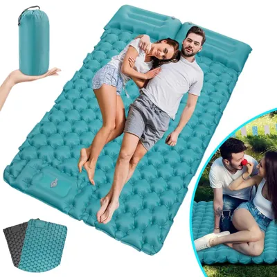 Obrázok produktu pre Samonafukovacia dvojitá karimatka – pre 2 osoby – s vankúšikom – vyrobená z TPU-nylonu – vhodná na kemping, turistiku a cestovanie
