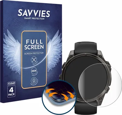 Produktbild von 4x Savvies Fullscreen Schutzfolie für Garmin Fenix 8 / 8 Pro (47 mm) Displayschutz Folie Fullcover Klar Transparent