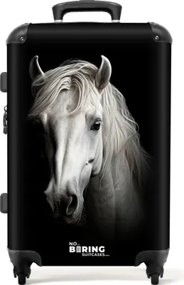 Produktbild von NoBoringSuitcases.com Koffer Mittelgroß 67x43x25 cm, Tiere auf schwarzem Hintergrund: Weißes Pferd, 60L