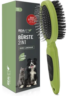 Produktbild von REAVET 2in1 Hundebürste, Katzenbürste für Langhaar & Kurzhaar - Auch für Welpen & Katzen I Glätten, Entwirren, Ausbürsten I Allround-Talent für tägliche Fellpflege