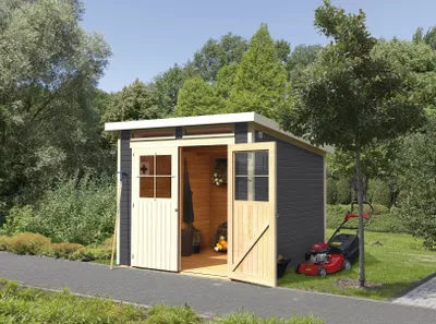 Produktbild von Karibu Gartenhaus Gerätehaus Glücksburg 4 terragrau 242x217x220 cm