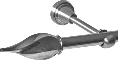Produktbild von Gardinenstange Set Edelstahl Look Metall Ø 16mm zur Wandbefestigung 1-läufig Modern Spitze gedreht, Länge wählbar H14E14