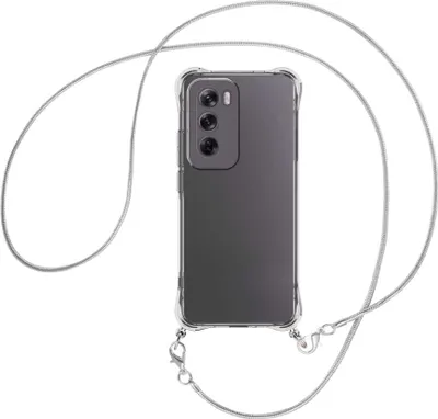 Produktbild von Handykette Backcover-Schutzhülle mit Band (Metall silberfarben) für OPPO Reno 12 5G - silberfarbene Snake-Kette