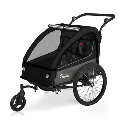 Produktbild von BT920 2‑in‑1 Kinder‑Fahrradanhänger, Aluminium‑Rahmen, 40 kg Tragfähigkeit, für 1‑2 Kinder, Maße: 75 × 28 × 71 cm,Schwarz