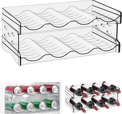 Immagine prodotto di Organizzatore per frigorifero: portabottiglie impilabile per 8 bottiglie - Portabottiglie per vino - Portabottiglie in plastica - Porta lattine
