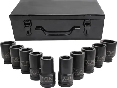 Produktbild von 10tlg Steckschlüsselsatz Stecknuss Set 3/4 zoll Kraft Schlagschrauber Nüsse Sechskant Nuss Schlagnuss, 22-50MM lang