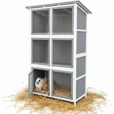 Produktbild von Mucola Hasenstall Kaninchenstall Freigehege Hasenkäfig 6 Boxen Holz Kleintierstall