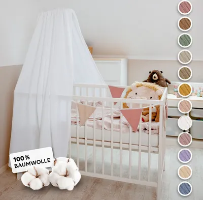 Produktbild von Handgefertigter Musselin Betthimmel aus 100% Baumwolle für Babybett