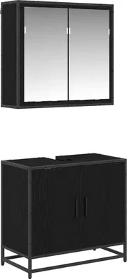 Image de vidaXL Ensemble de meubles de salle de bain, 2 pièces, noir, imitation chêne, matériau composite bois