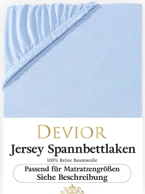 Produktbild von Devior Jersey Spannbettlaken 90x200cm - 100x200cm hellblau Bettlaken 100% Baumwolle bis 22cm Matratzenhöhe Gummizug