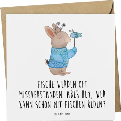 Produktbild von Mr. & Mrs. Panda Grußkarte Fische Geheimnisse - Weiß - Geschenk, doppelkarte, Horoskop, Tierkreiszeichen, Geschenke Sternzeichen, Astrologie, faltkarte, Glückwunschkarte