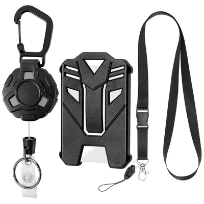 Produktbild von Ausziehbares Schlüsselanhänger-Set, ausziehbarer Schlüsselanhänger mit Lanyard und Auswelter, mit 80 cm Stahlkabel für Ausweiskarten.