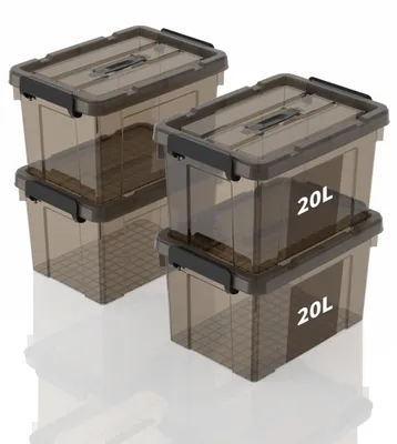Image de Lot de 4 boîtes de rangement empilables avec poignée, capacité de 20 litres