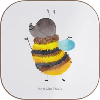 Produktbild von Mr. & Mrs. Panda Untersetzer für Gläser Hummel flauschig - Weiß - Geschenk, Holzuntersetzer, Coaster, Natur, Blume, Biene, Tischschoner, gläseruntersetzer