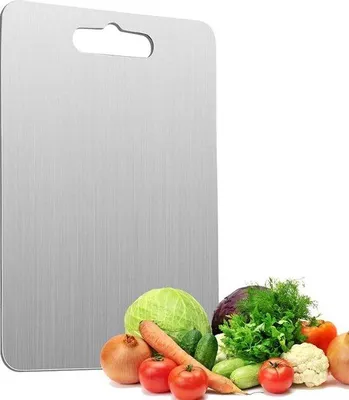 Image de Planche à découper en acier 304 - planche de cuisine hygiénique - facile à nettoyer - antibactérienne - durable - 46 x 30 cm