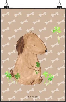 Produktbild von Mr. & Mrs. Panda Bild Hund Kleeblatt DIN A2 - Hundeglück - Geschenk, Glück, kunstposter, drucke, Sprüche, Viel, Plakat, wanddeko, Kunstdruck
