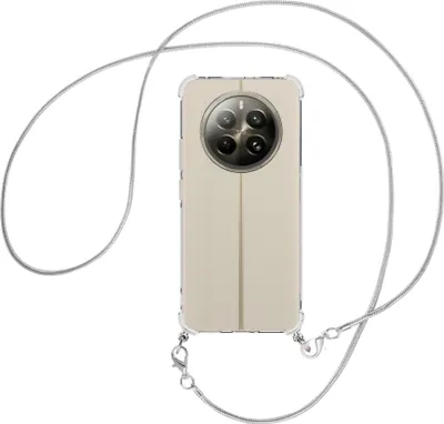 Produktbild von Handykette Backcover-Schutzhülle mit Band (Metall silberfarben) für Realme 12 Plus 5G / Narzo 70 Pro 5G - silberfarbene Snake-Kette