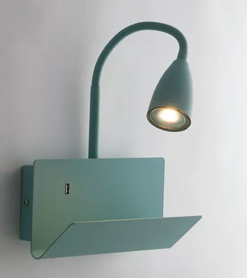 Produktbild von Flexible USB LED Leselampe Grün, Wandleuchte mit Schalter, Ablage & Ladefunktion