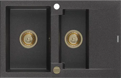 Image de Mexen Gaspar évier en granit 1,5 bac avec égouttoir 737 x 475 mm, noir moucheté, siphon or - 6507731505-76-G