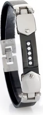 Produktbild von Männer Leder Armband Steine Weiss Mit IPG Beschichtung Schwarz SB8564.21cm