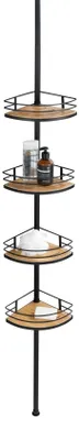 Teleskop-Duschregal 65-275 cm, Bambus, schwarz, 4 Körbe